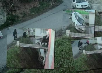 Beykoz’da otomobil apartman ile yol arasındaki boşluğa düştü