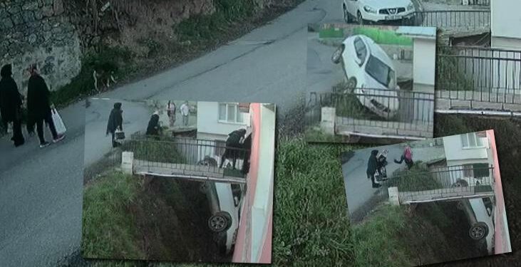 Beykoz’da otomobil apartman ile yol arasındaki boşluğa düştü